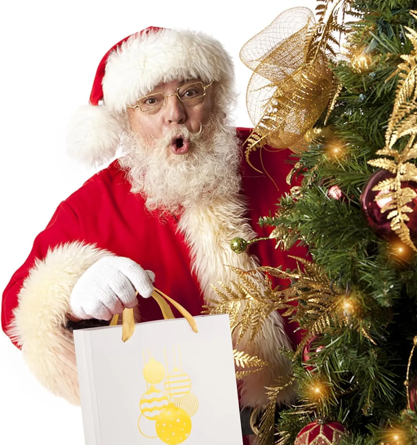 12 PCS Christmas Holiday Foil Gold Gift Bags,4 Designs,Perfect for Christmas