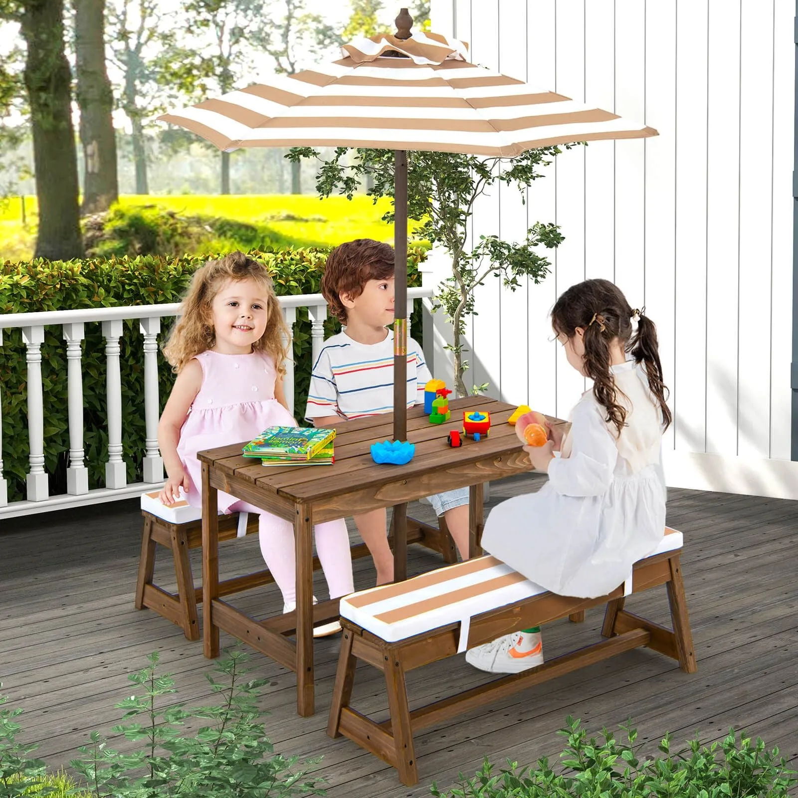 2-in-1 Children’s Picnic Bench | Removable Cushions & Umbrella | Indoor and Outdoor Use