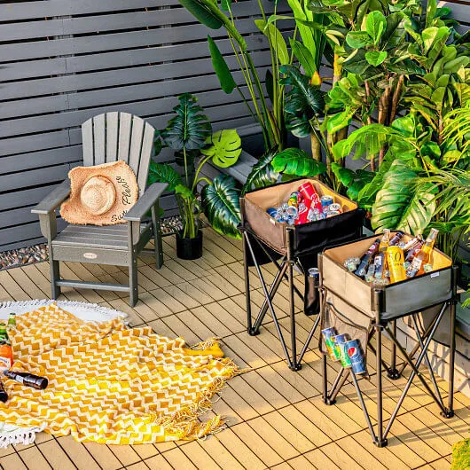 2 Pieces Folding Camping Tables with Large Capacity Storage Sink for Picnic-Blac