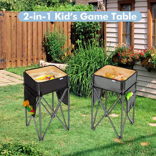 2 Pieces Folding Camping Tables with Large Capacity Storage Sink for Picnic-Blac
