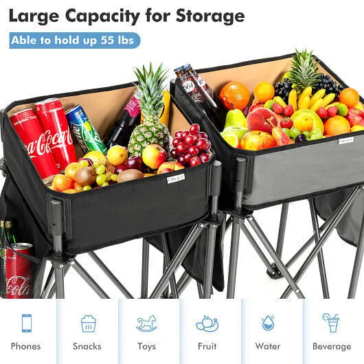 2 Pieces Folding Camping Tables with Large Capacity Storage Sink for Picnic-Blac
