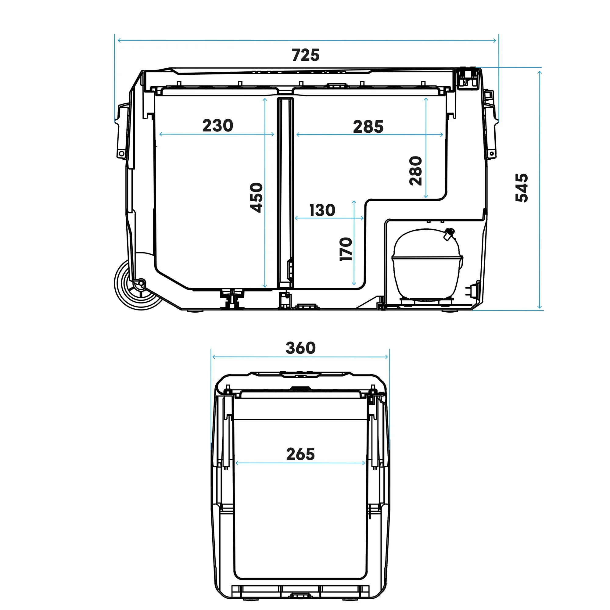 60L Portable Car Fridge, Freezer, 12/24/230V Dual Zone Compressor - DL133