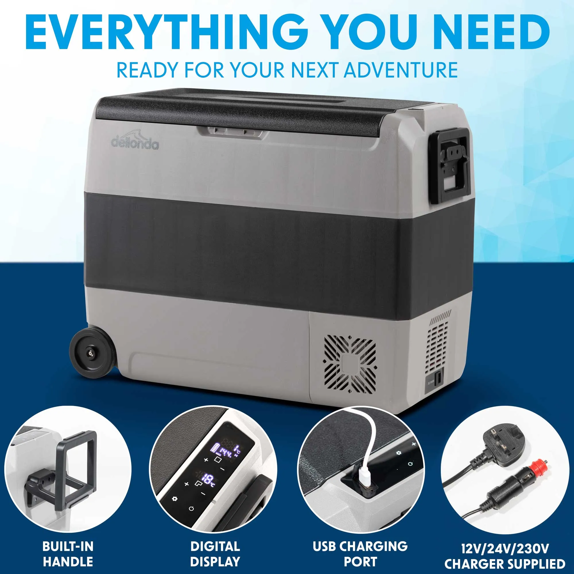 60L Portable Car Fridge, Freezer, 12/24/230V Dual Zone Compressor - DL133