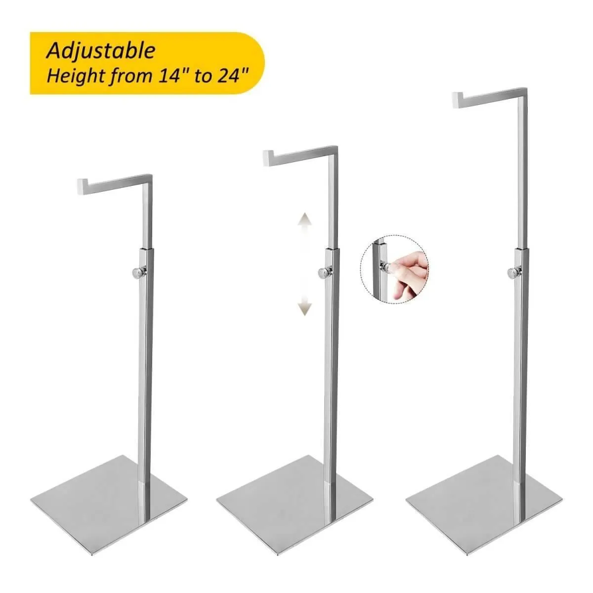 Adjustable Height Silver Handbag Display Stands - Metal Single Hook Hanging Clutch Bag Display Holder
