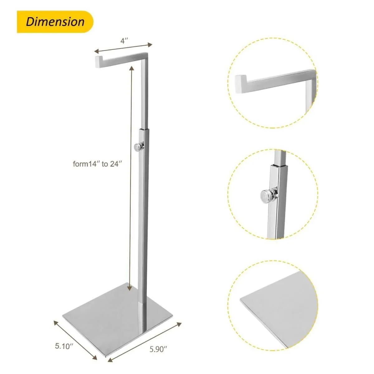 Adjustable Height Silver Handbag Display Stands - Metal Single Hook Hanging Clutch Bag Display Holder