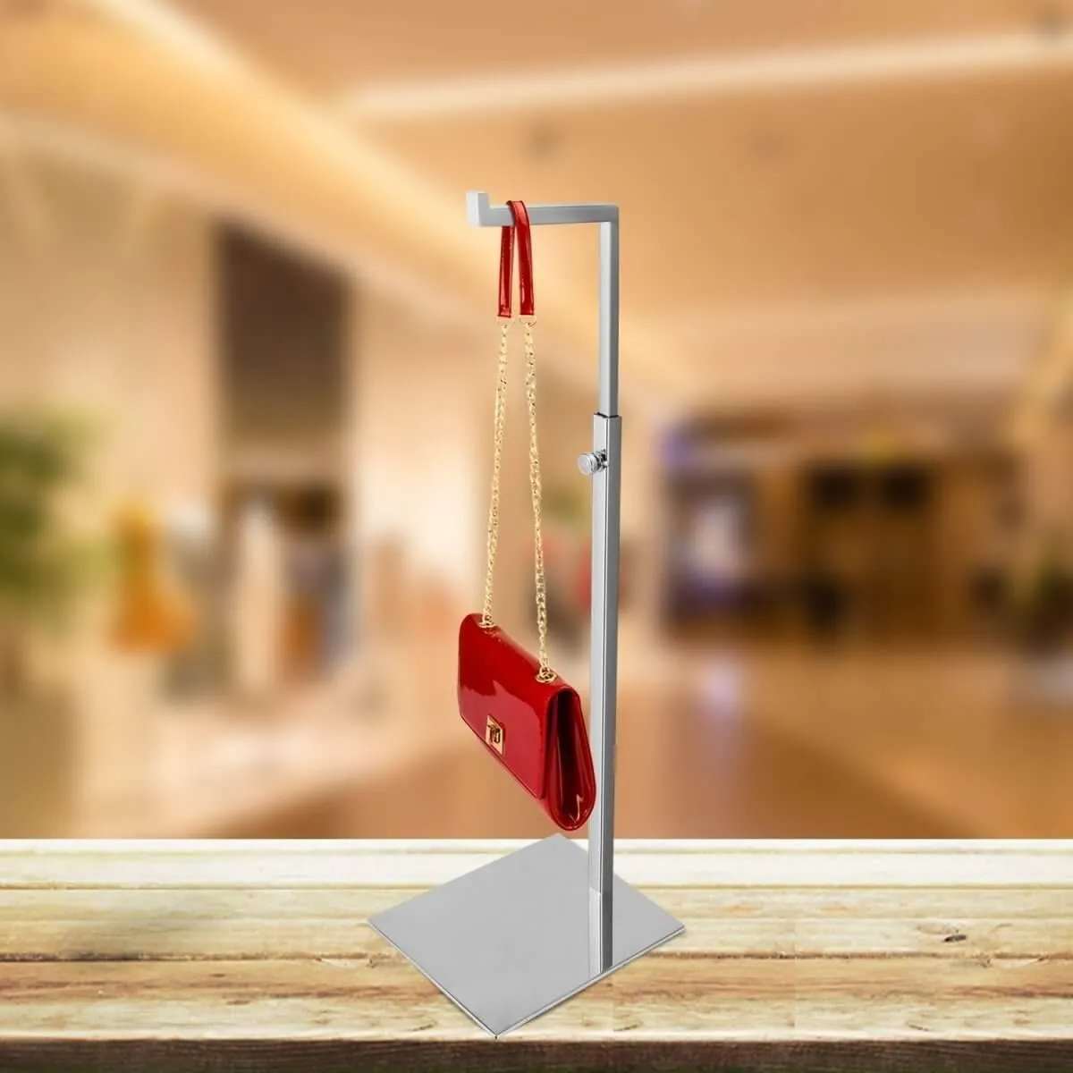 Adjustable Height Silver Handbag Display Stands - Metal Single Hook Hanging Clutch Bag Display Holder