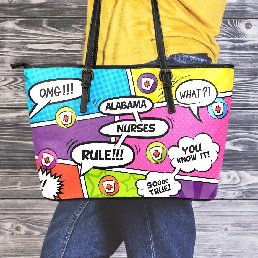 AL Comic Nurse Large Leather Tote Bag