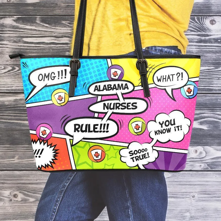 AL Comic Nurse Small Leather Tote Bag
