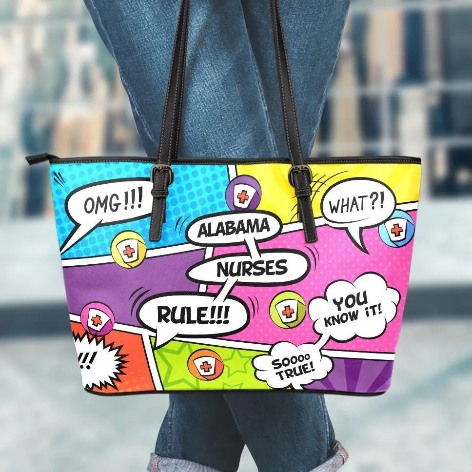 AL Comic Nurse Small Leather Tote Bag