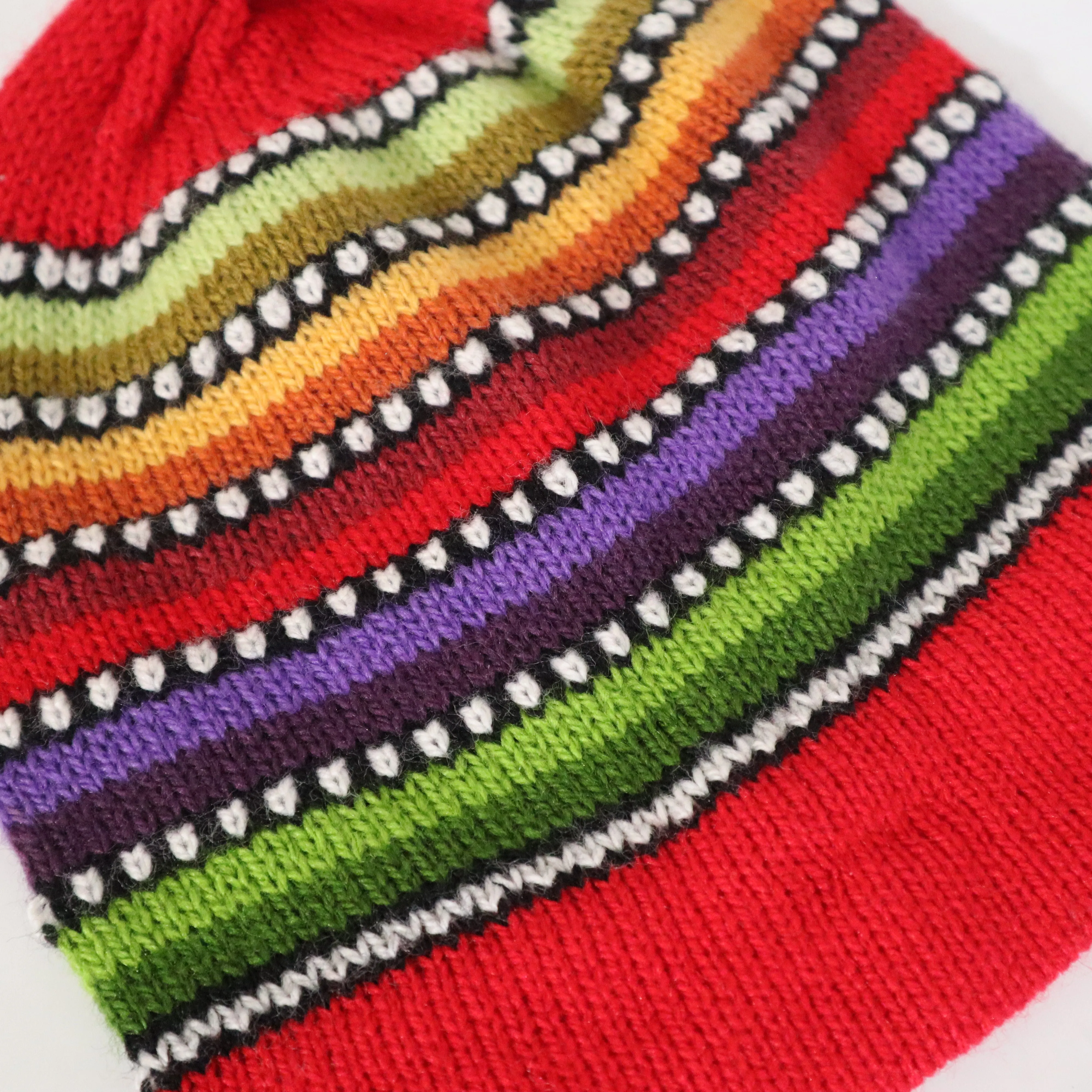 Alpaca Wool Beanie Hat Multicolor Small Dots Red Color Medium Unisex