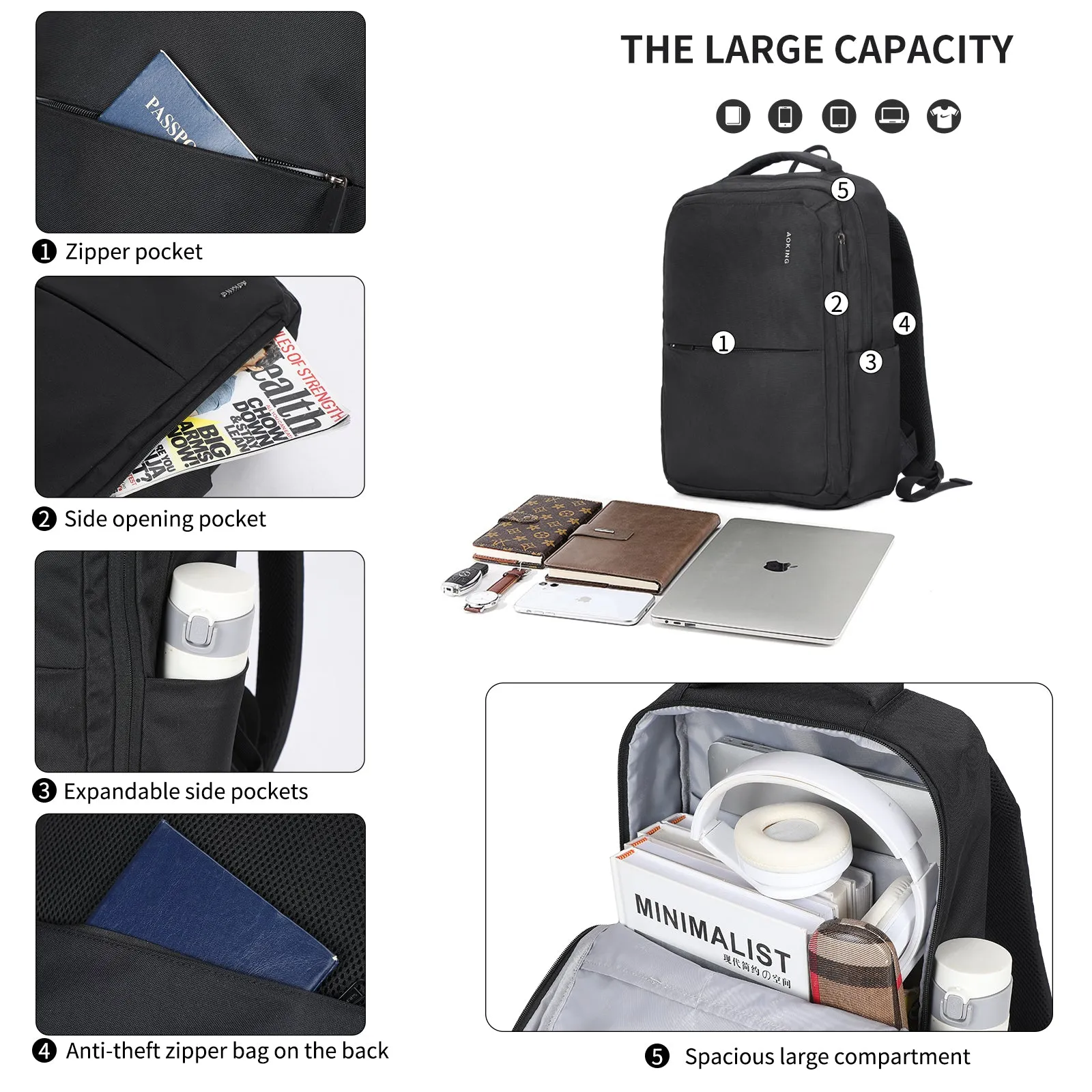 Aoking Laptop Business Office Backpack Lightweight Backpack SN2105-12