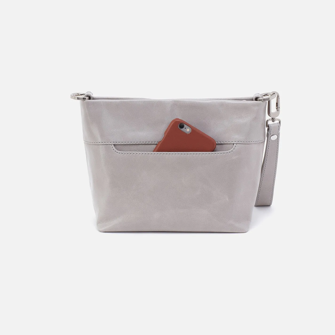 Ashe Crossbody In Polished Leather - Light Grey