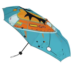 Atomic Space Cat, Quirky Aqua Orange Kitschy Mod UV Protection Umbrella