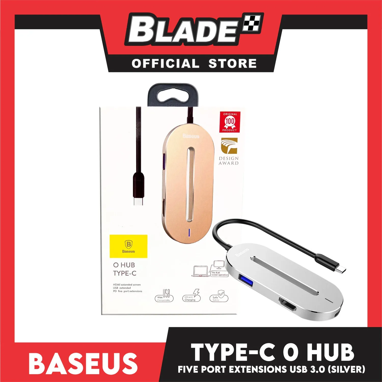 Baseus O Hub Type-C (Silver) HDMI Extended Screen, USB extended, PD Five Port Extensions
