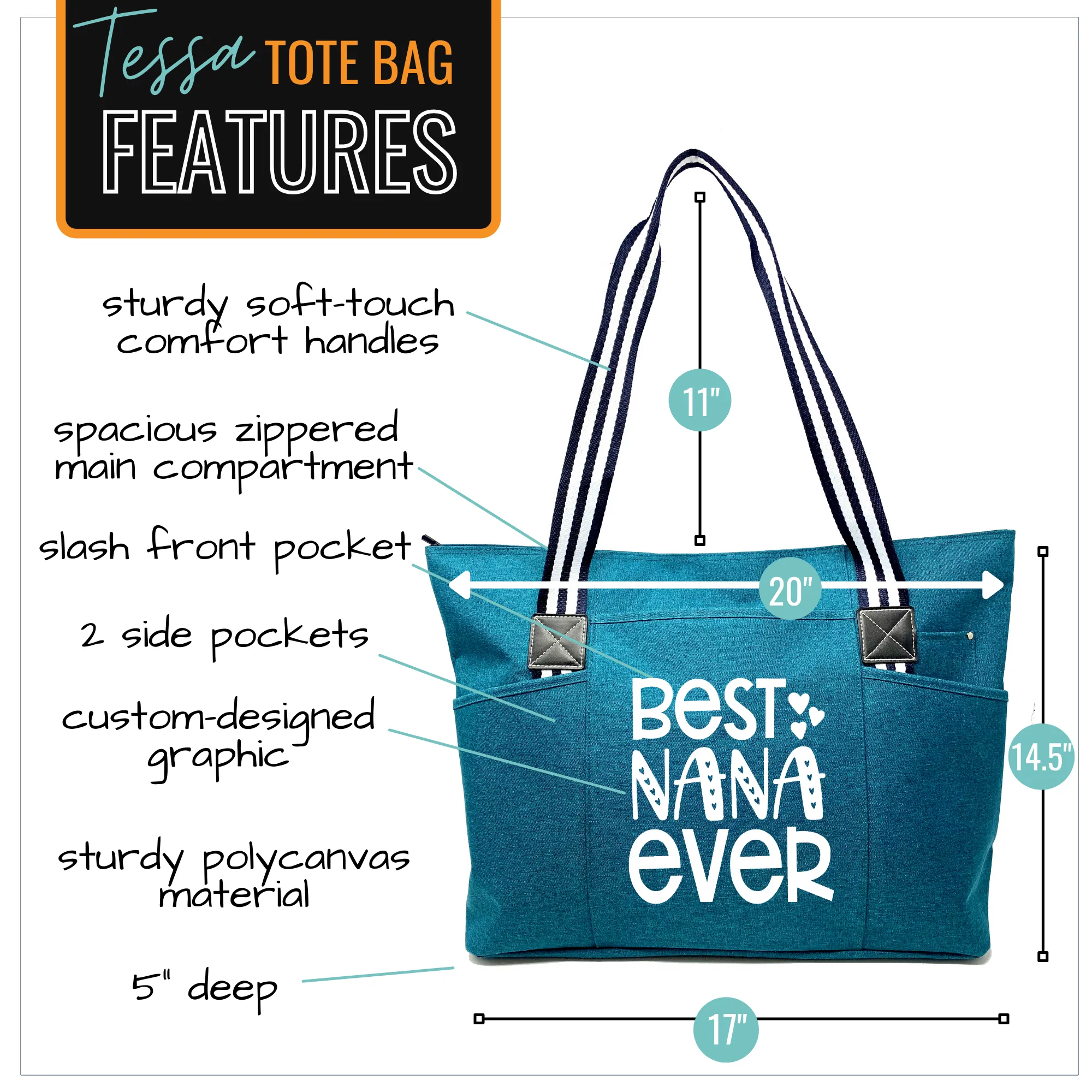 Best Nana Ever Tessa Teal Tote Bag for Grandmothers