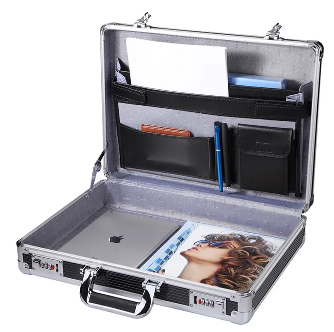 Black Aluminum Mens Attache Briefcase Business Hard Case Organizer with Password Lock