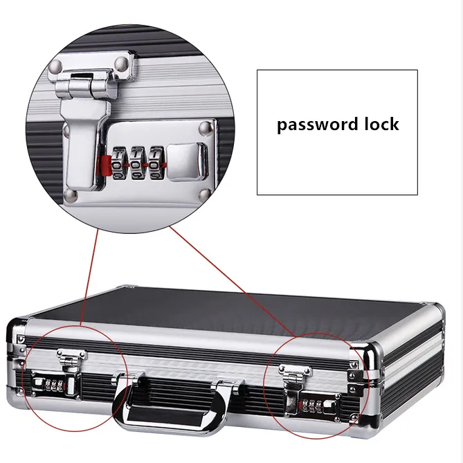 Black Aluminum Mens Attache Briefcase Business Hard Case Organizer with Password Lock