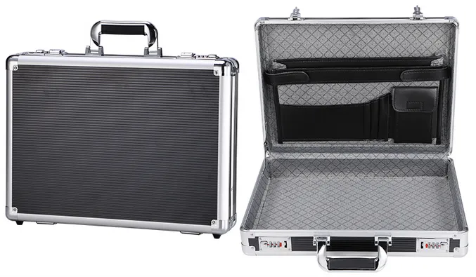 Black Aluminum Mens Attache Briefcase Business Hard Case Organizer with Password Lock
