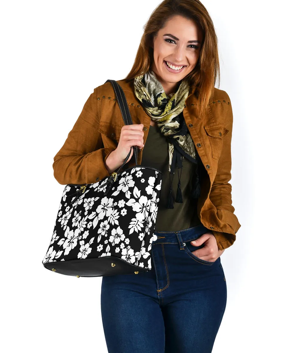 Black and White Hibiscus Hawaiian Flower Tote Bag