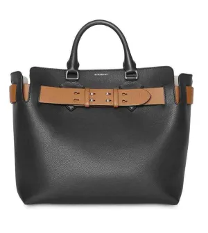 Burberry Baby Triple Stud Leather Belt Tote Bag Top Handle Black Handbag NEW