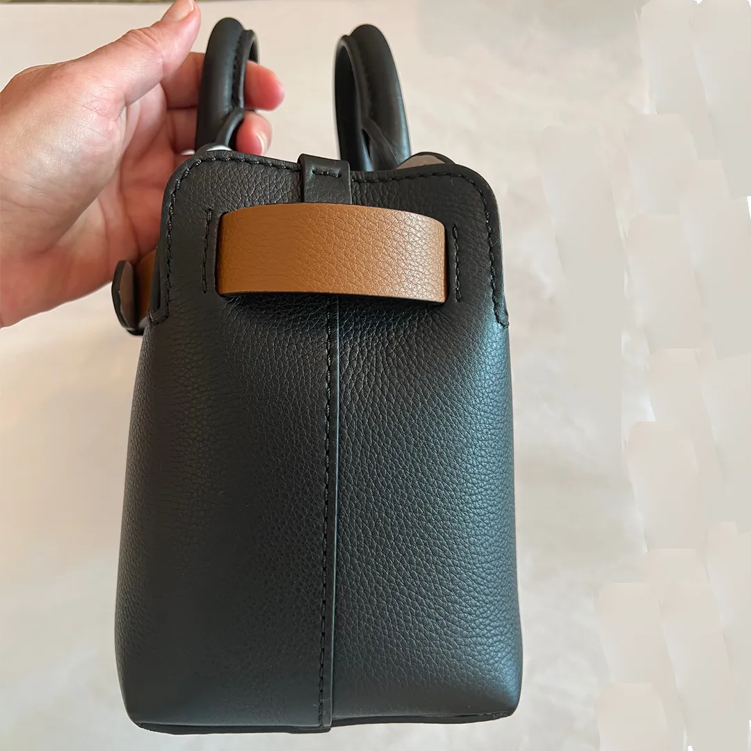 Burberry Baby Triple Stud Leather Belt Tote Bag Top Handle Black Handbag NEW
