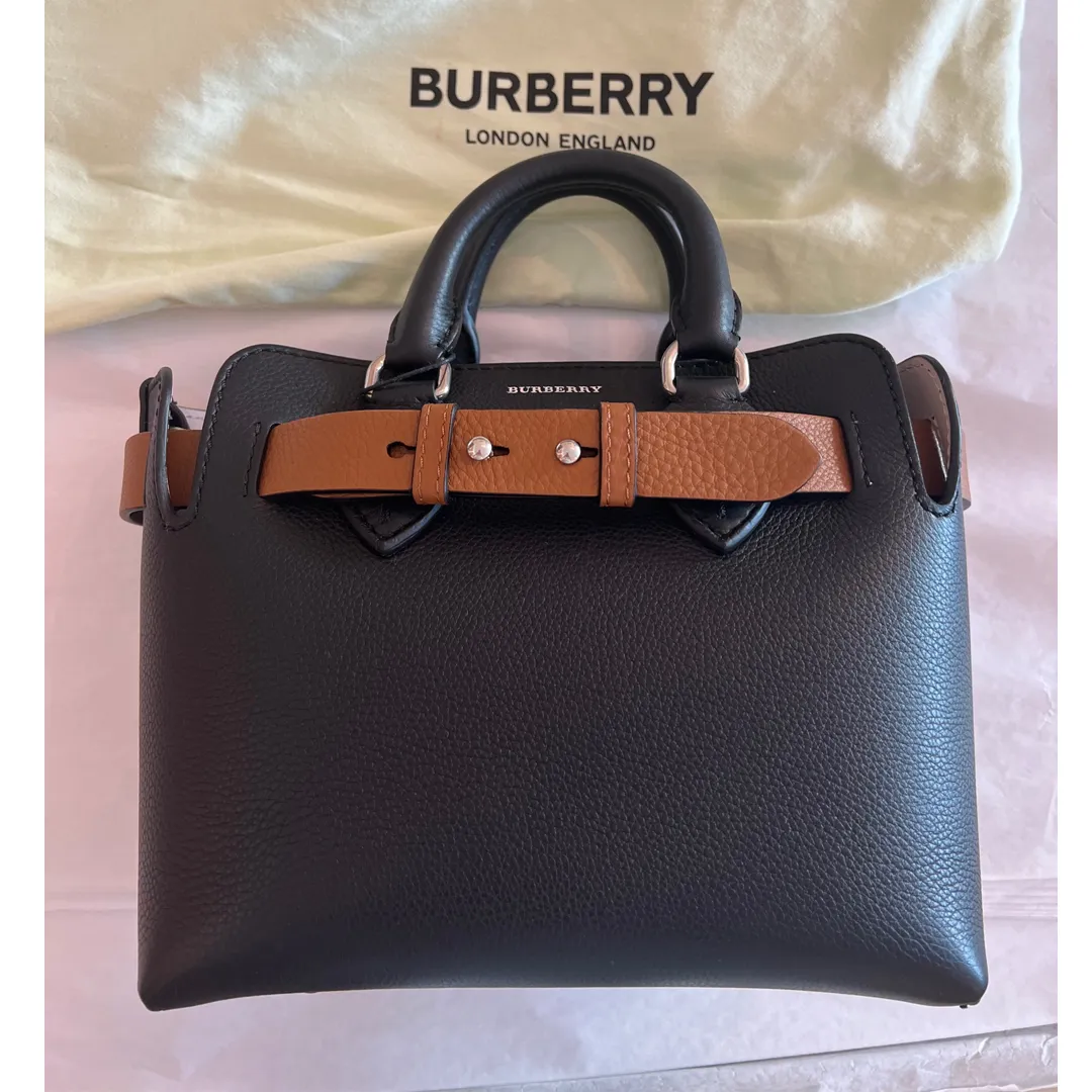 Burberry Baby Triple Stud Leather Belt Tote Bag Top Handle Black Handbag NEW