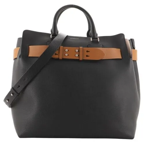 Burberry Baby Triple Stud Leather Belt Tote Bag Top Handle Black Handbag NEW
