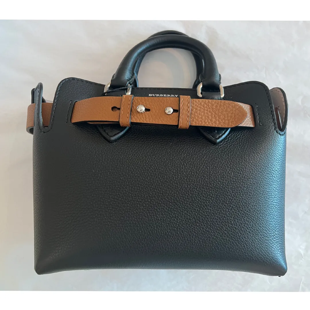 Burberry Baby Triple Stud Leather Belt Tote Bag Top Handle Black Handbag NEW