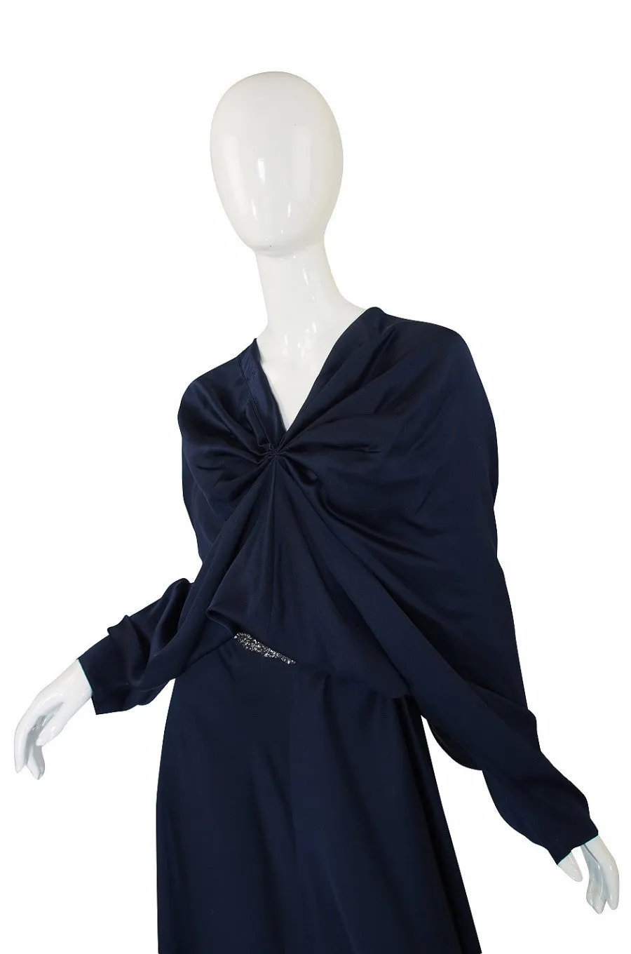 c2000s Yves Saint Laurent Midnight Blue Silk Bias Cut Dress
