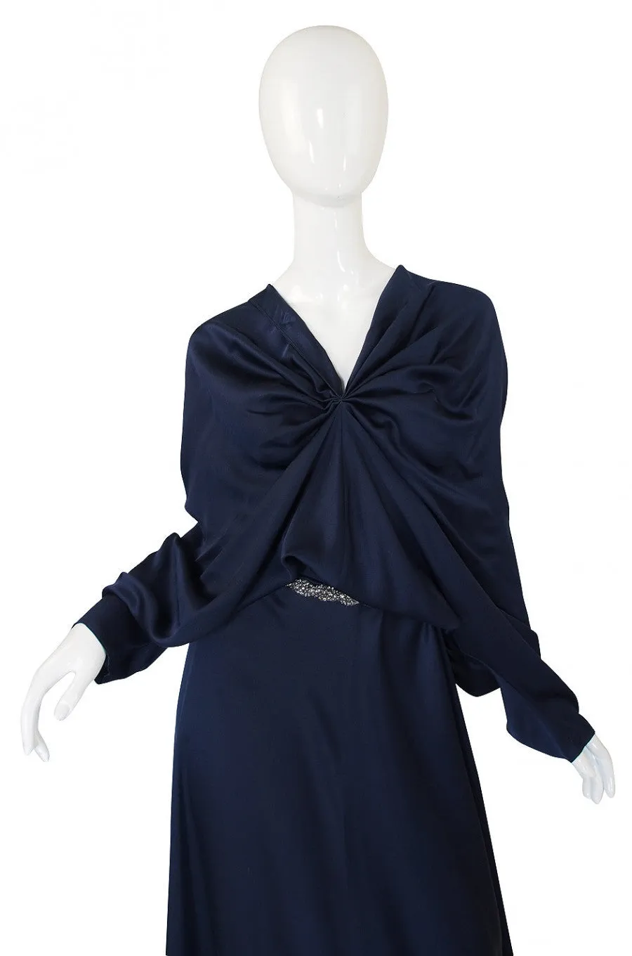c2000s Yves Saint Laurent Midnight Blue Silk Bias Cut Dress