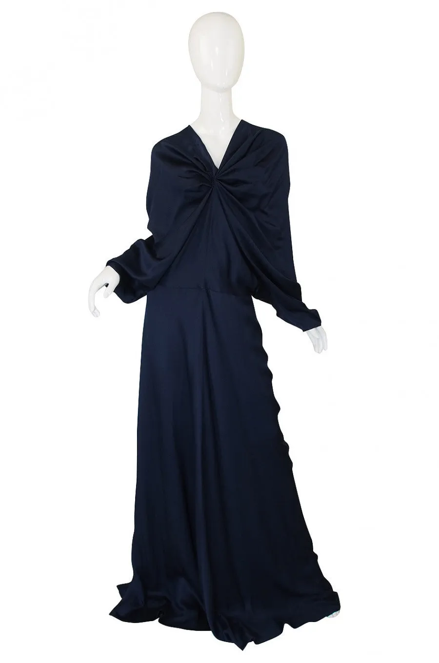 c2000s Yves Saint Laurent Midnight Blue Silk Bias Cut Dress