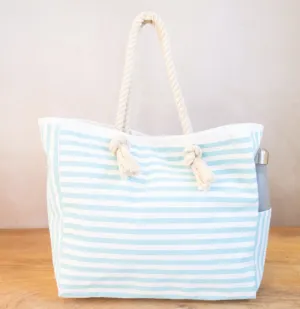 Cabana Stripe Tote Bag in Beach Blue