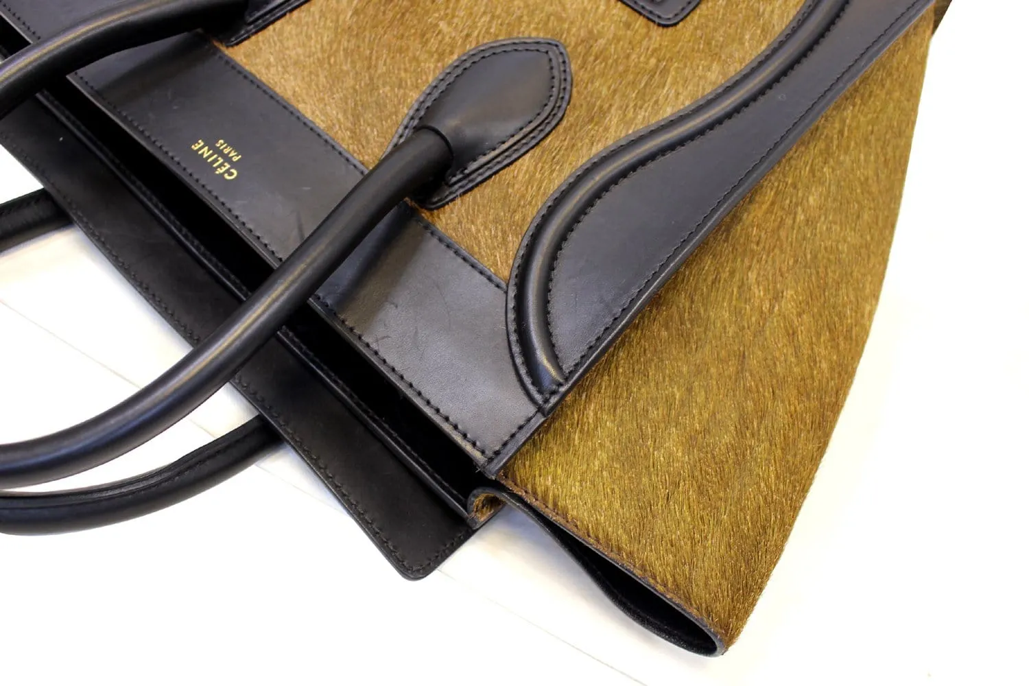 CELINE Calfskin Pony Hair Mini Luggage Tote Bag