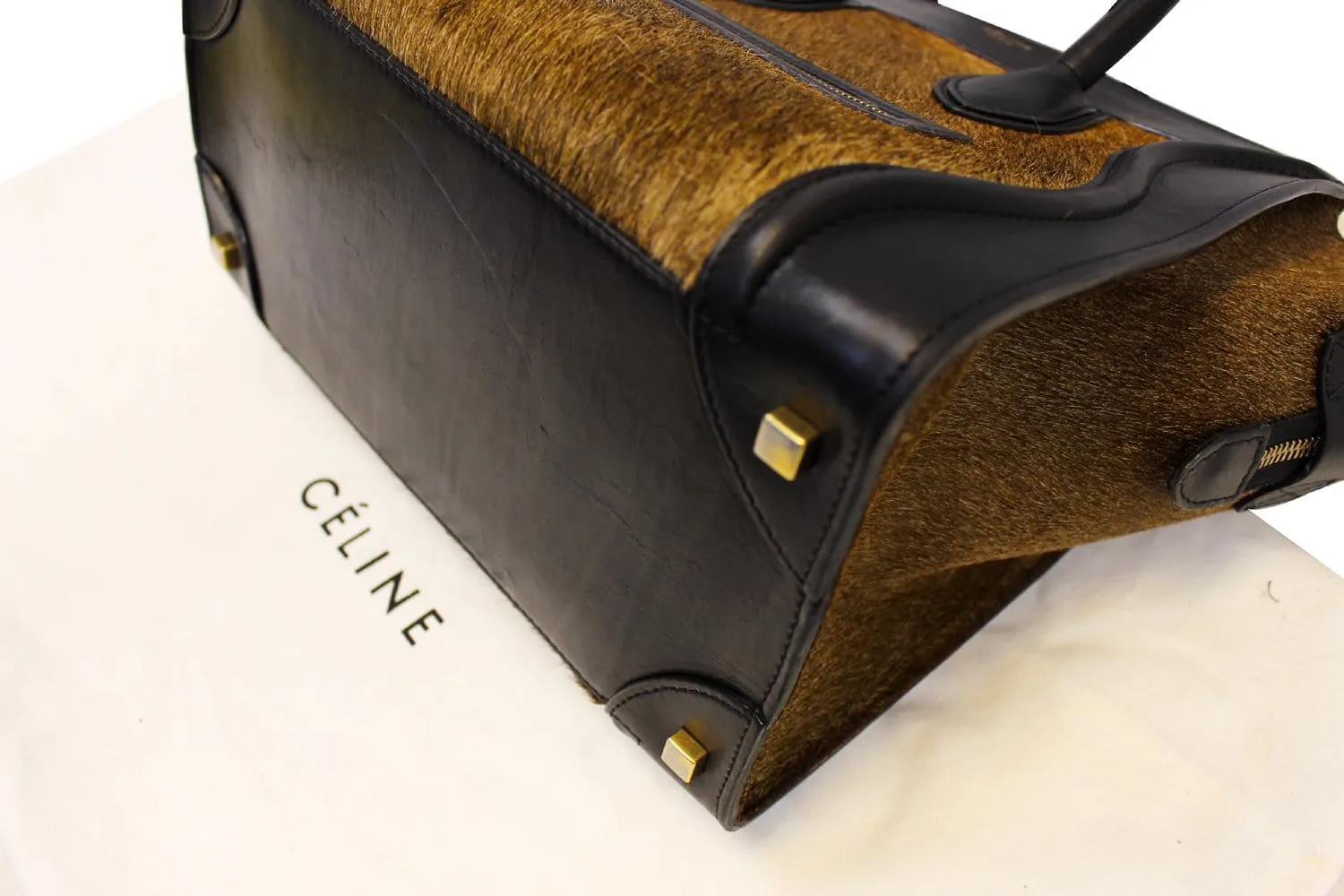 CELINE Calfskin Pony Hair Mini Luggage Tote Bag