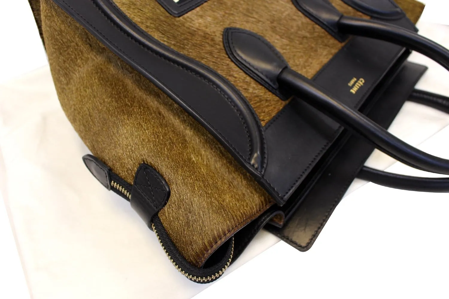 CELINE Calfskin Pony Hair Mini Luggage Tote Bag