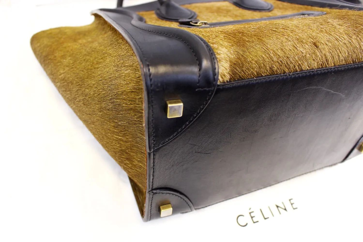 CELINE Calfskin Pony Hair Mini Luggage Tote Bag