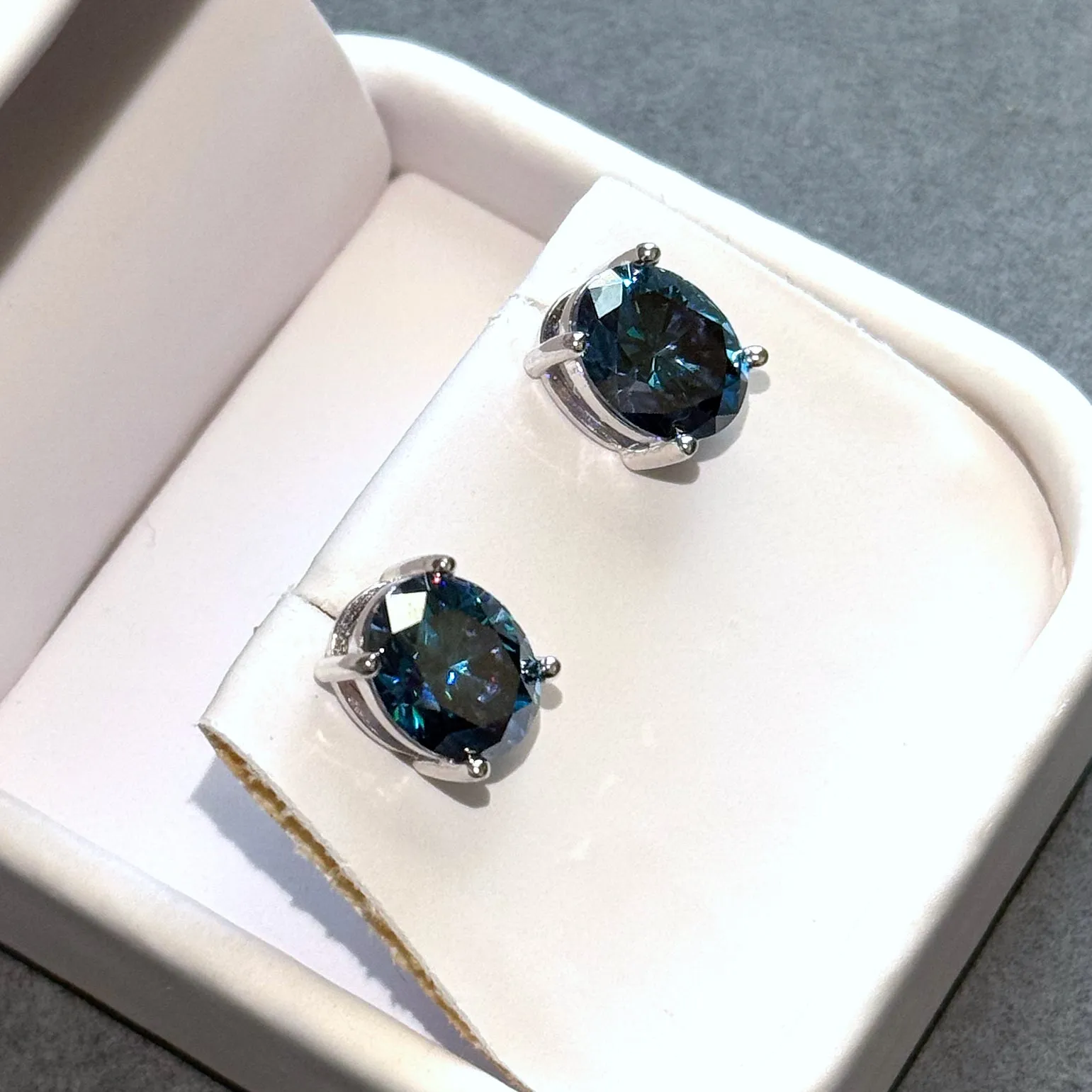 Certified Dark Blue Oval Moissanite Stud Earrings