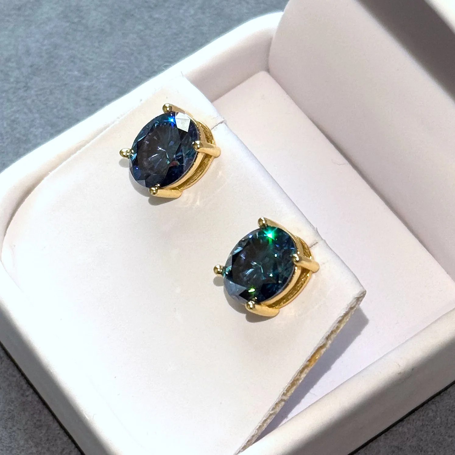 Certified Dark Blue Oval Moissanite Stud Earrings