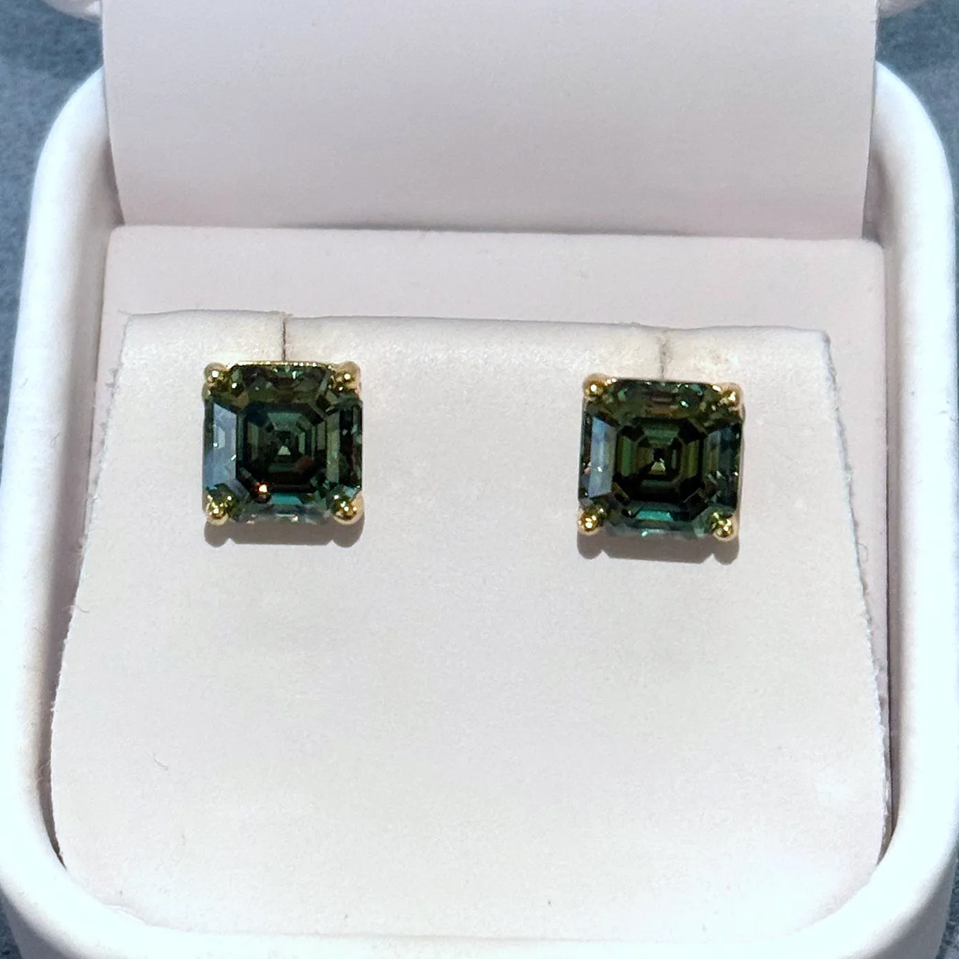 Certified Green Asscher Cut Moissanite Stud Earrings