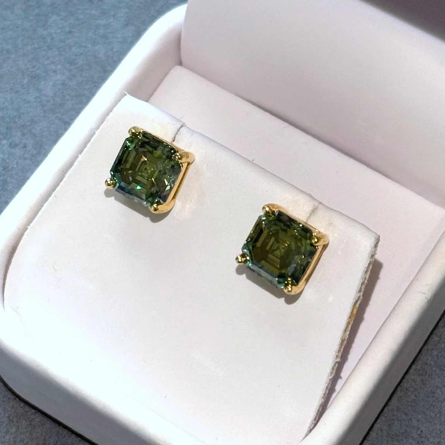 Certified Green Asscher Cut Moissanite Stud Earrings