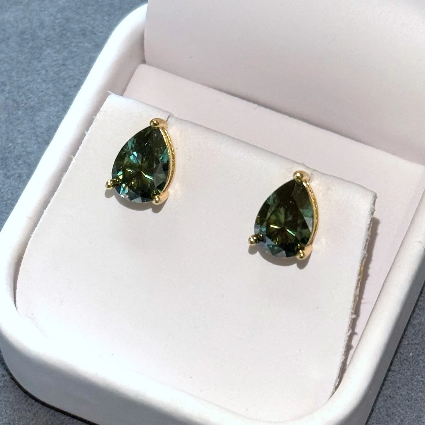 Certified Green Pear Cut Moissanite Stud Earrings