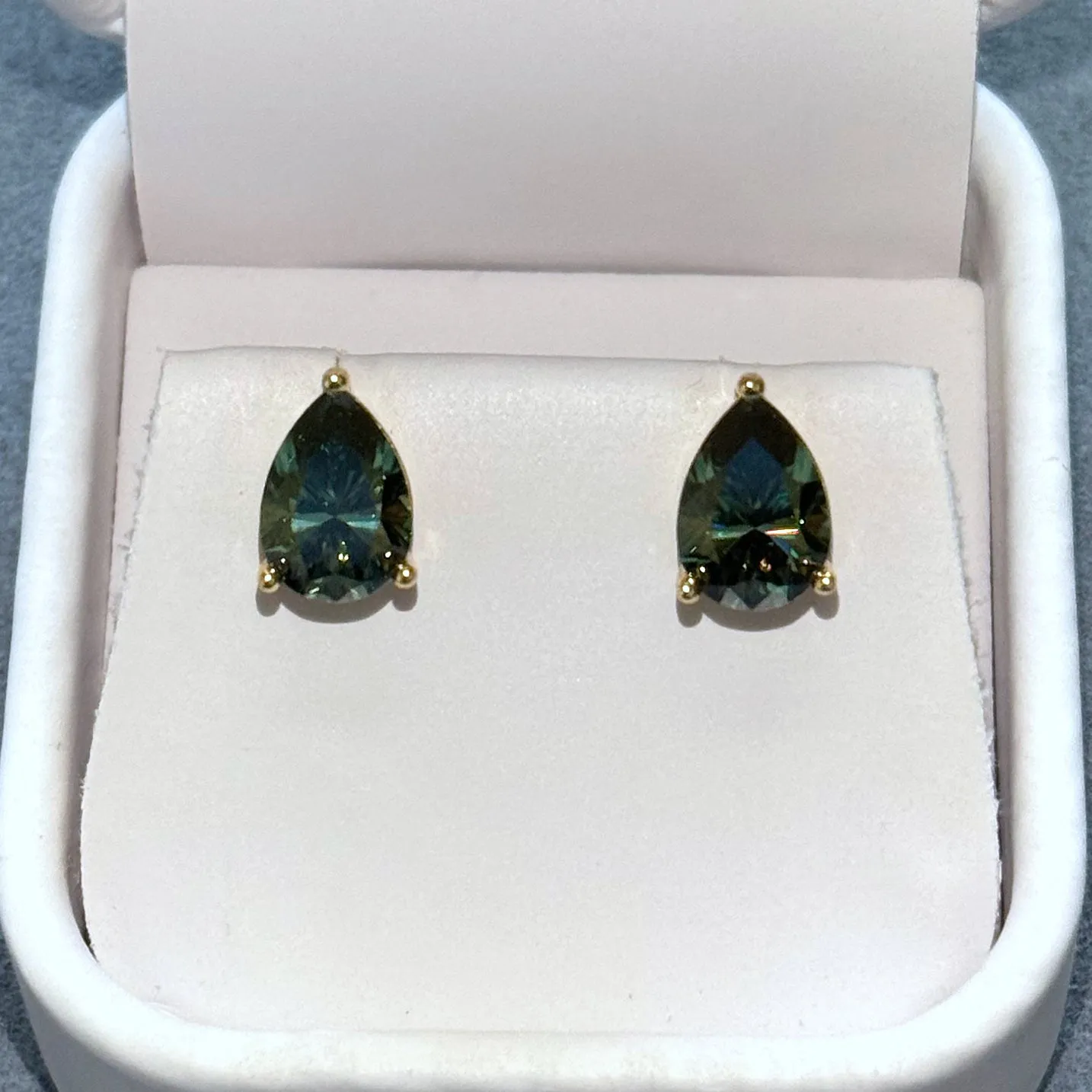 Certified Green Pear Cut Moissanite Stud Earrings