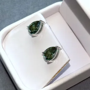 Certified Green Pear Cut Moissanite Stud Earrings