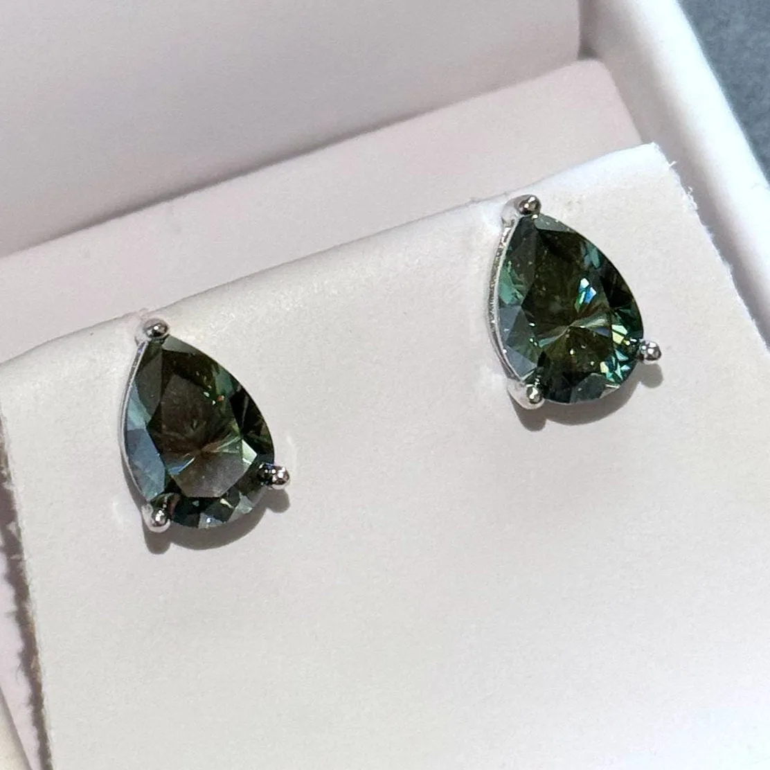 Certified Green Pear Cut Moissanite Stud Earrings