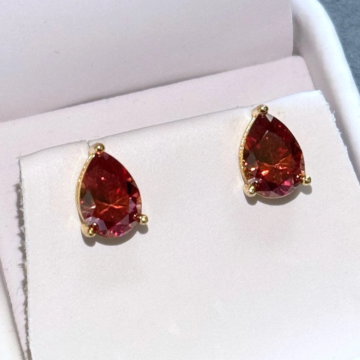 Certified Red Pear Cut Moissanite Stud Earrings