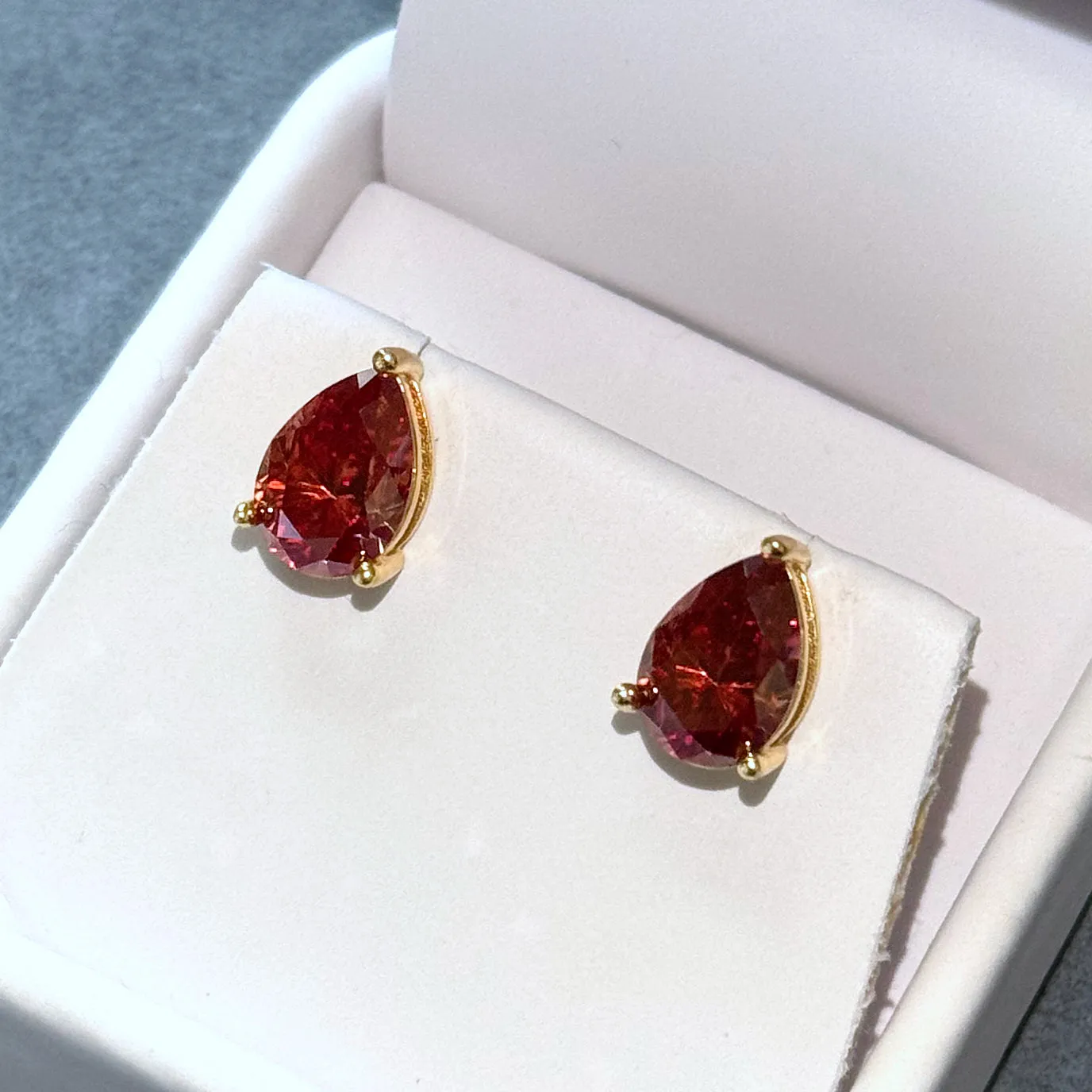 Certified Red Pear Cut Moissanite Stud Earrings