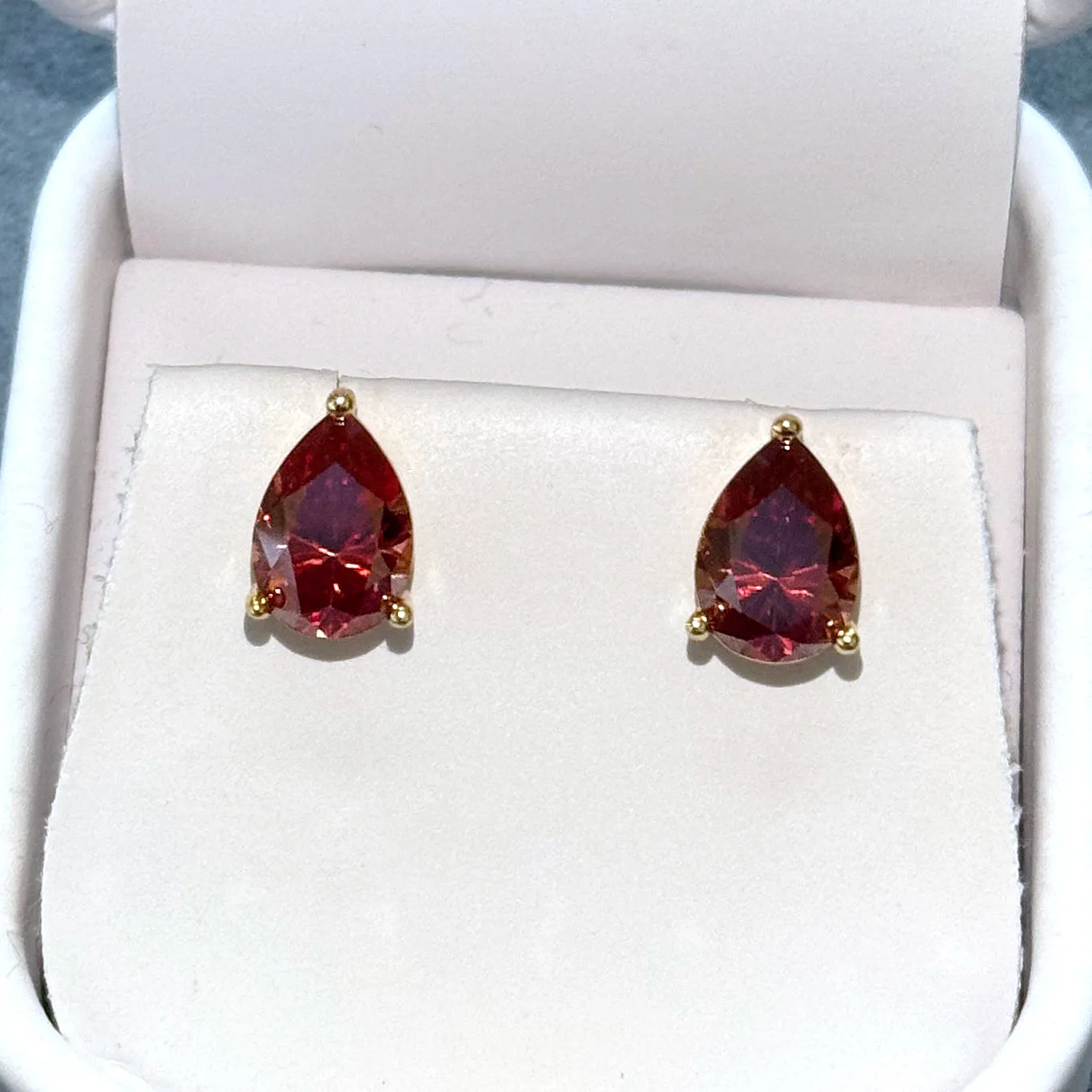 Certified Red Pear Cut Moissanite Stud Earrings