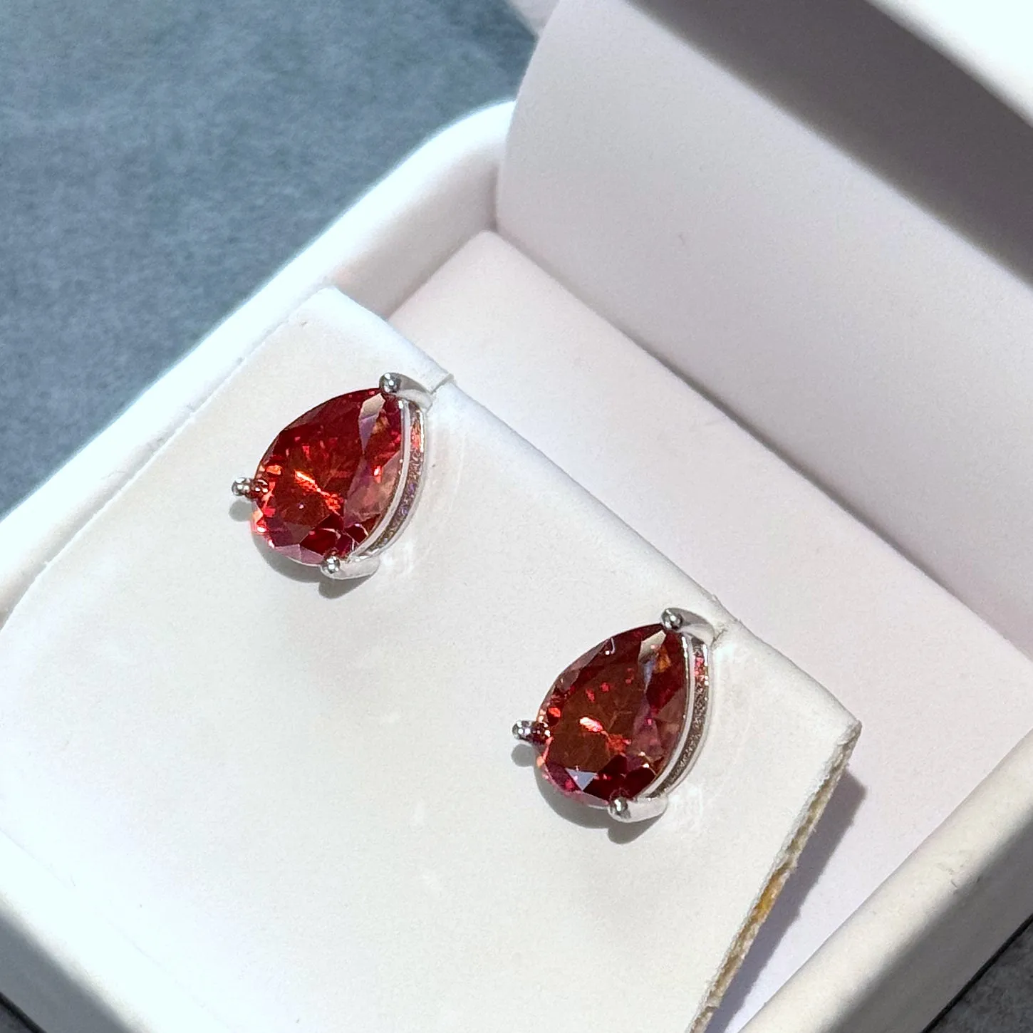 Certified Red Pear Cut Moissanite Stud Earrings