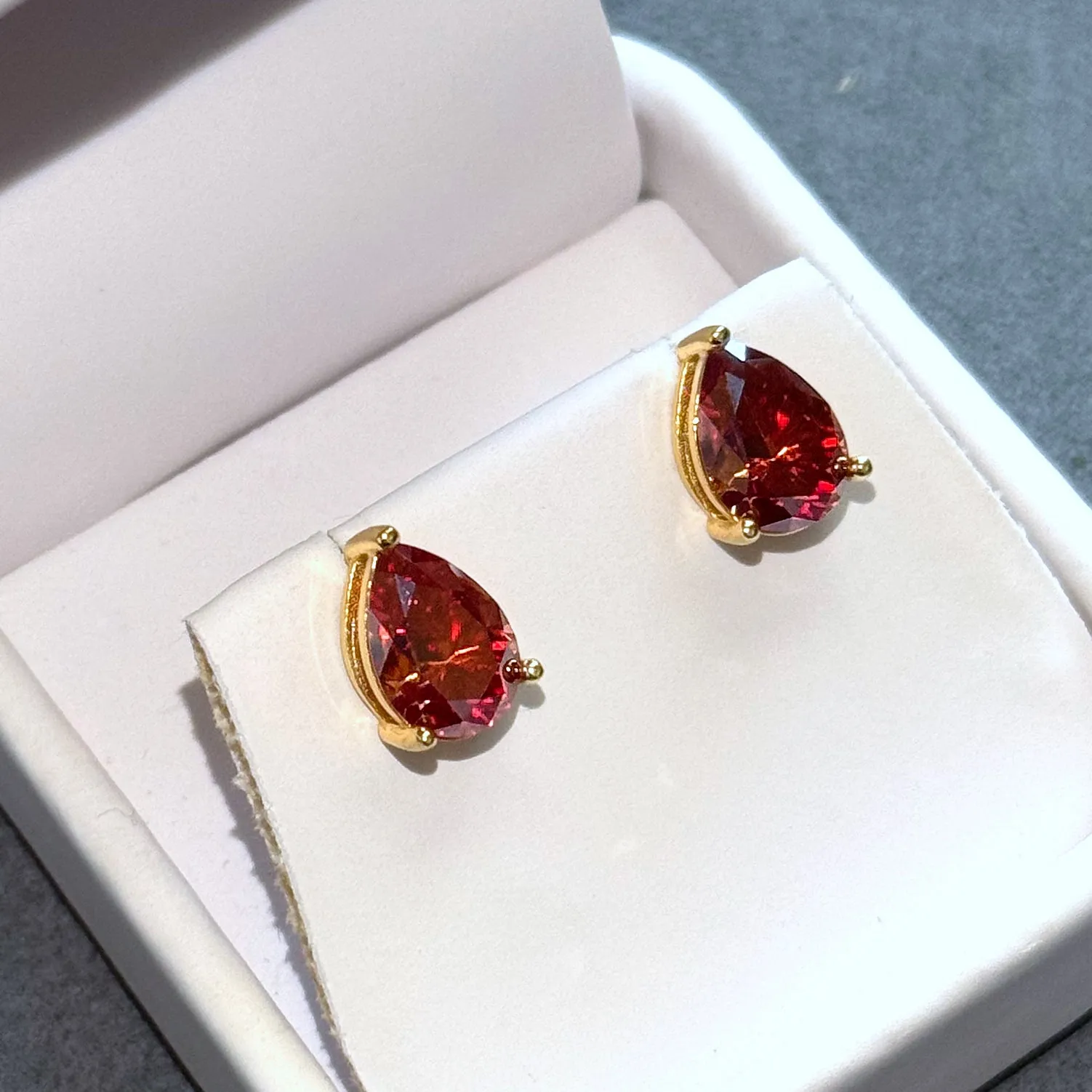 Certified Red Pear Cut Moissanite Stud Earrings