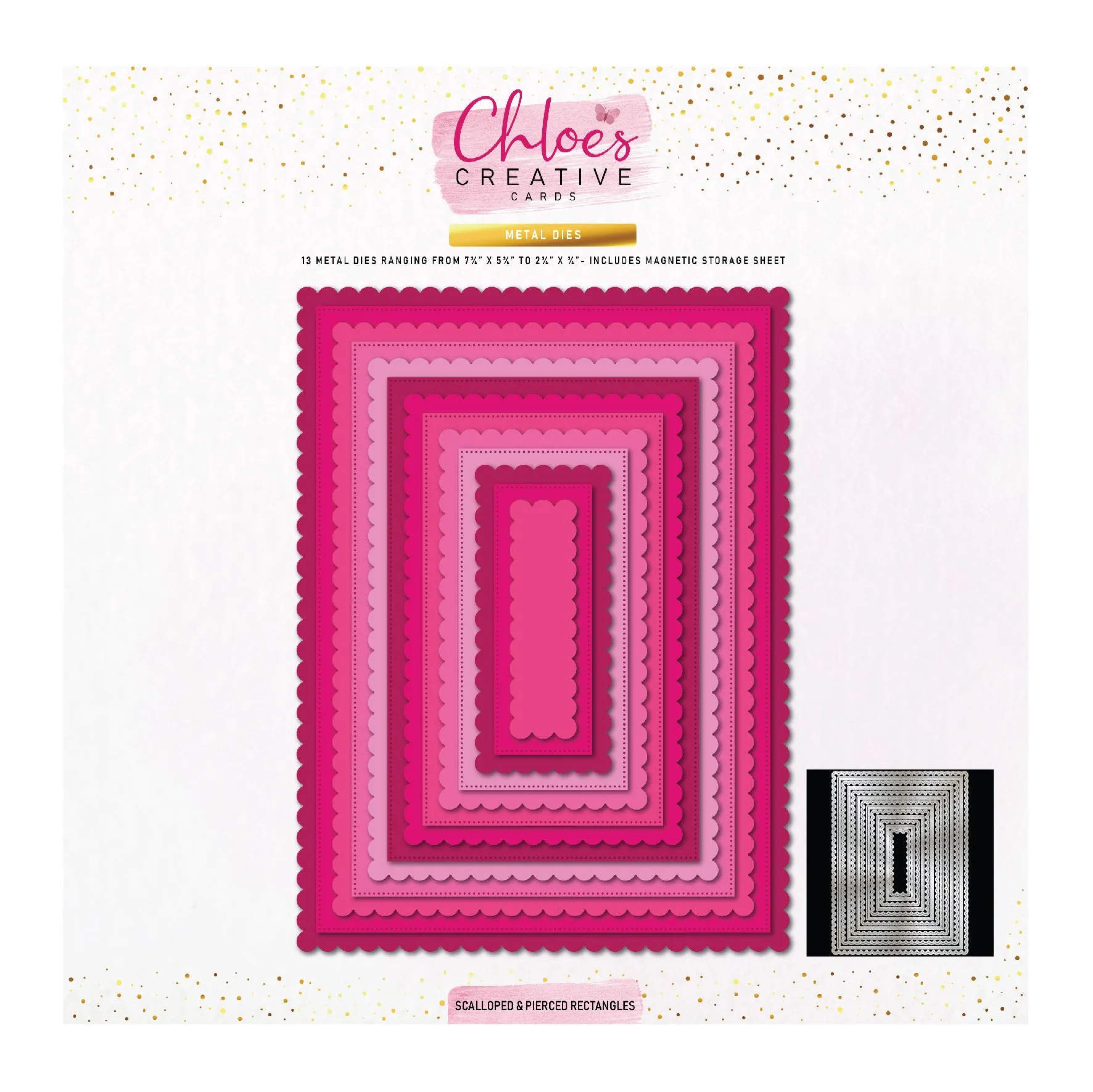 Chloes Creative Cards Metal Die Set – 8x8" Scalloped & Pierced Rectangles